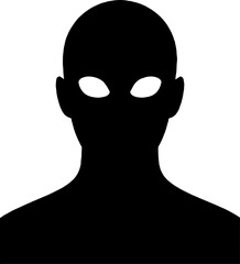 Silhouette of faceless human head with empty glowing white eyes - horror logo concept vector with white background 