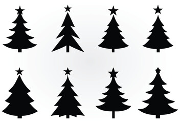 Set of Black Christmas Tree Silhouettes with Stars