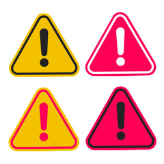 Set of warning icons with exclamation marks in yellow and red triangle shapes.