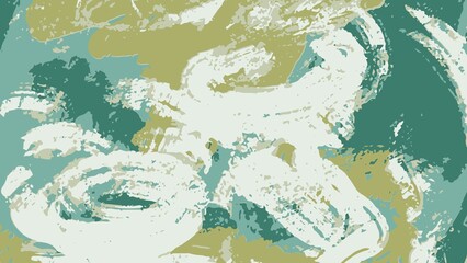 Abstract painted background with swirling brushstrokes in shades of teal, green, and white