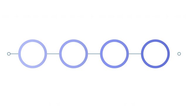 4 steps animation of a blue gradient circle chain timeline. Suitable for presentations, infographics, social media posts, and website design elements. A modern visual representation.