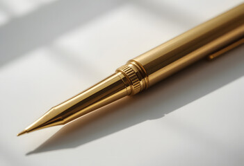 Naklejka premium A macro shot capturing the luxurious details and golden elegance of a fine writing pen.