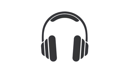 Fototapeta premium Minimalist headphones icon on white background, black silhouette of over-ear music headset, modern audio equipment symbol for podcast and sound design