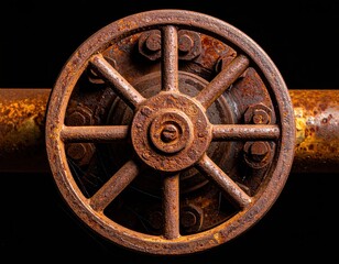 Vintage Rusty Metal Valve Wheel on Dark Background