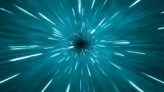 Dynamic Journey Through a Glowing Cyan Hyperspace Tunnel at Light Speed, a Futuristic Warp Animation.