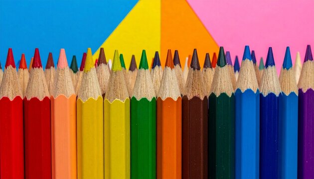 vertical colored pencils arranged by gradient, tips down, white background