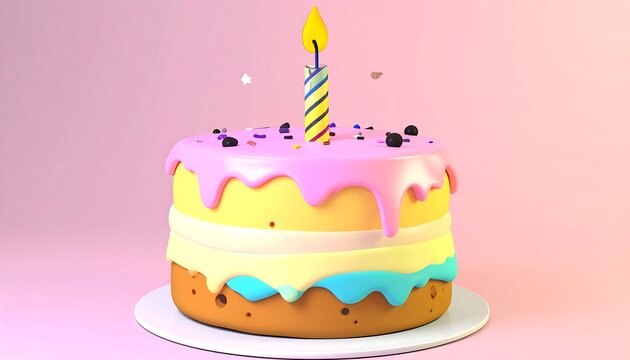 Whimsical hand-drawn birthday cake with uneven layers, quirky but fun. 