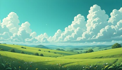 Obraz premium green sky, clouds, meadows, background illustrations Scenery