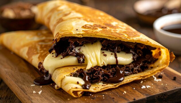 Delicious Folded Crepe with Chocolate Banana and Melted Cheese.