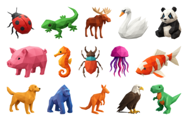 PNG Colorful geometric animal collection, element set on transparent background