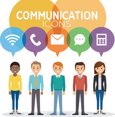 Diverse group of people with communication icons vector