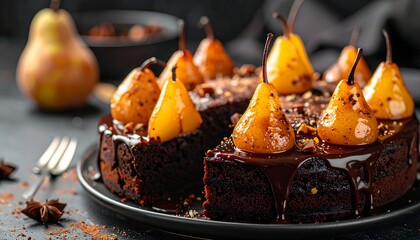 Chocolate pear cake slice