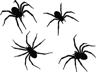 Spider silhouette vector pack, black creepy insect icons, Halloween decoration elements, isolated arachnid shapes, horror clipart, spooky graphic design assets, 