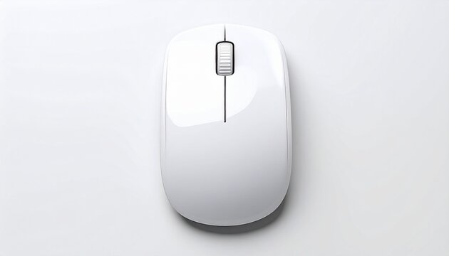 A modern, minimalist white wireless computer mouse viewed from directly above on a clean white background.