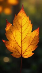 Obraz premium Intricate veins, vibrant yellow, autumn leaf detail, photography, shadow, seasonal