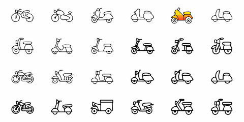 Fototapeta premium Collection of twenty four line art style scooter and motorcycle illustrations in a grid pattern