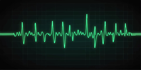 Green ECG heartbeat line on a monitor showing life and pulse rate graph for health and cardiology in medicine