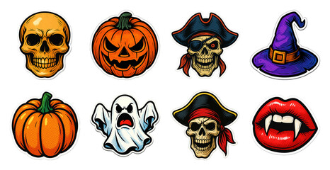 PNG Halloween-themed sticker illustrations, element set on transparent background