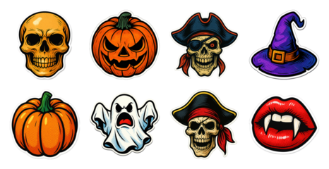 PNG Halloween-themed sticker illustrations, element set on transparent background