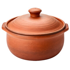 Earthenware Cooking Pot with Lid and Handles Isolated on Black Background earthenware pot