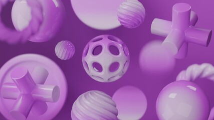 Purple geometric shapes balls crosses in 3d. Suitable for graphic design projects, website backgrounds, and modern abstract concepts. - Powered by Adobe