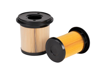 Two cylindrical air filters on transparent background, PNG