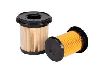 Two cylindrical air filters on transparent background, PNG