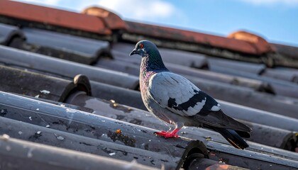 Pigeon on tiled roof