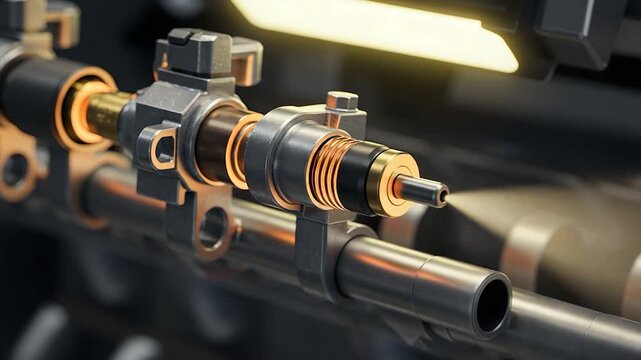Close up of a diesel fuel injector spraying fuel.