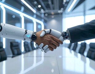 Robotic Arm Shaking Hands with Human in Office