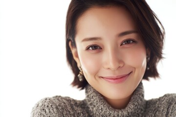 A stylish Japanese woman with a soft, gentle aesthetic, featuring light tones and a calm, poised expression. The photography creates a sophisticated yet approachable mood.