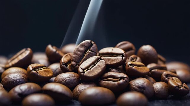 Nahaufnahme von dampfenden Kaffeebohnen