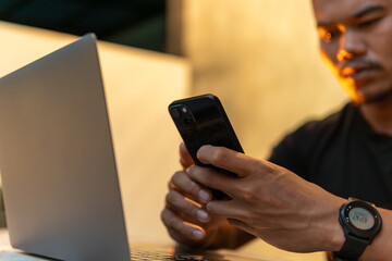 Modern business and financial trade concept with notebook, phone, and remote working lifestyle. Perfect for illustrating communication, call, digital work, and professional productivity anywhere.