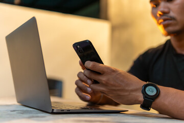 Modern business and financial trade concept with notebook, phone, and remote working lifestyle. Perfect for illustrating communication, call, digital work, and professional productivity anywhere.