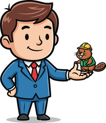 Fototapeta premium businessman and beaver a partnership for progress, isolated on transparent background