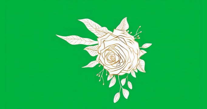 On start glitch clusters moving behind beige rose sketch on transparent canvas, creating calm focus