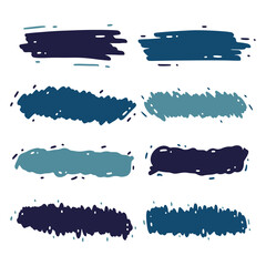 Set of blue grunge brush strokes. Hand drawn textured paint banners for modern design elements