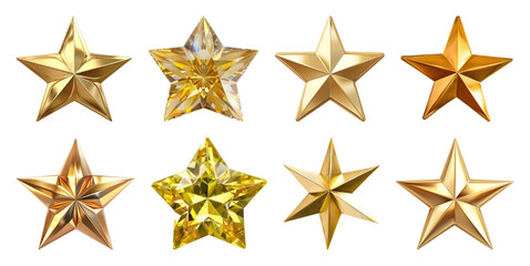 PNG Shiny golden stars collection, element set on transparent background