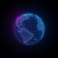 Fototapeta premium Holographic Earth A Futuristic Blue Globe with Glowing Purple Accents Against a Black Background