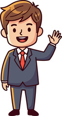 friendly businessmans warm greeting a cheerful cartoon illustration of success and positivity, isolated on transparent background