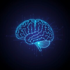 Digital Brain Glowing Neural Pathways Representing Artificial Intelligence and Cognitive Function