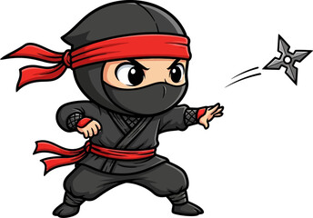 little ninjas precise throw a moment of focused determination, isolated on transparent background