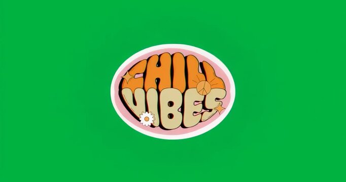 On start pastel CHILL VIBES oval pulsing blue peace-sign daisy on transparent bg evoking chill vibe