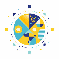 Obraz premium Abstract geometric illustration representing interconnectedness and dynamic systems, featuring a vibrant interplay of shapes and colors in a balanced composition