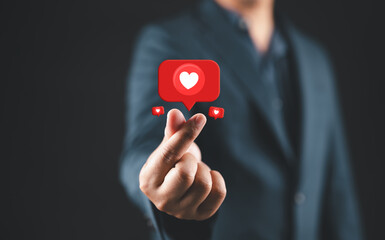Businessman hand show reaction heart like banner icon korean love symbol gesture finger.