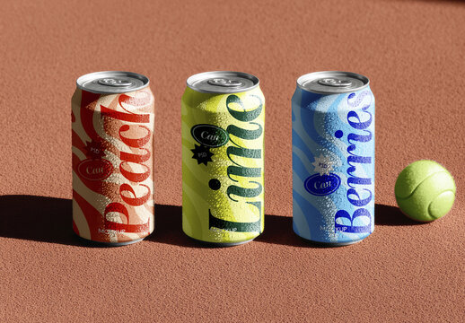 Aluminum Three Cans On Clay Court Mockup