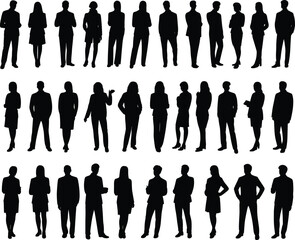 Silhouette of business people standing together, corporate team illustration, office staff group, professional teamwork collaboration, vector posture design collection