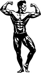 Fototapeta premium the black and white bodybuilder a monochromatic masterpiece of strength, isolated on transparent background