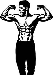 Fototapeta premium the black and white bodybuilder a powerful strength icon, isolated on transparent background