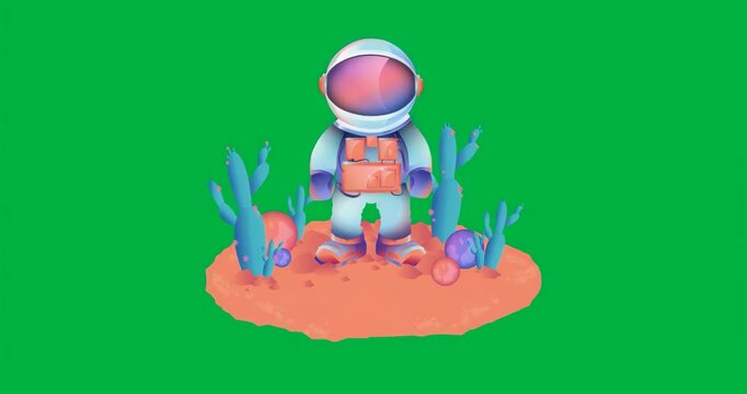 At start astronaut standing on orange patch in space scene against transparent backdrop